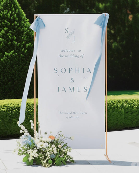 Custom Wedding Fabric Sign, Linen Wedding Welcome Sign, Modern Outdoor Wedding Banner, Personalized Wedding Decoration, Engagement Sign