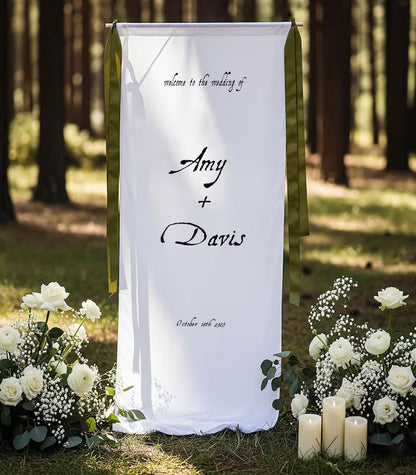 Custom Wedding Fabric Sign, Linen Wedding Welcome Sign, Modern Outdoor Wedding Banner, Personalized Wedding Decoration,Engagement Party Sign