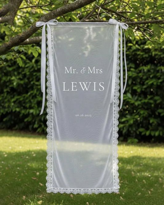 Lace Sheer Table, Sheer Table Sign, Lace Seating Chart, Sheer Wedding Decor, Wedding Table Banner, Fabric Seating Chart