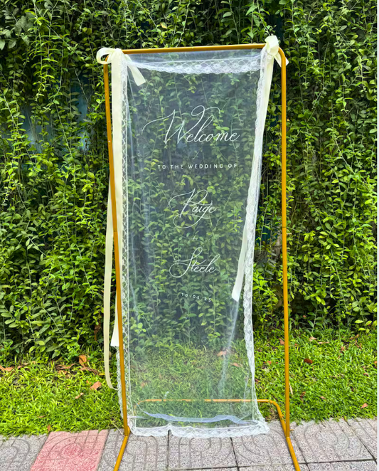 Sheer Wedding Sign, Romantic Wedding Sign, Wedding Backdrop, Voile Wedding Banner, Organza Wedding Sign, Fabric Welcome Sign