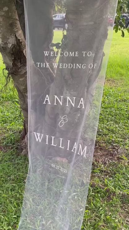 Sheer Wedding Sign, Romantic Wedding Sign, Wedding Backdrop, Voile Wedding Banner, Organza Wedding Sign, Fabric Welcome Sign
