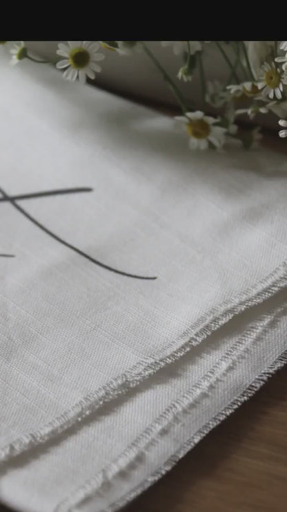 Linen Fabric Wedding Table Plan/Seating Chart with Silk Ribbon - with stand