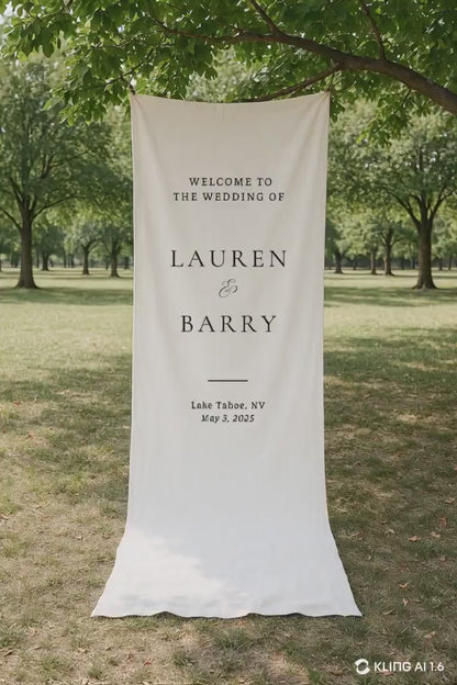 Custom Wedding Fabric Sign, Linen Wedding Welcome Sign, Modern Outdoor Wedding Banner, Personalized Wedding Decoration,Engagement Party Sign