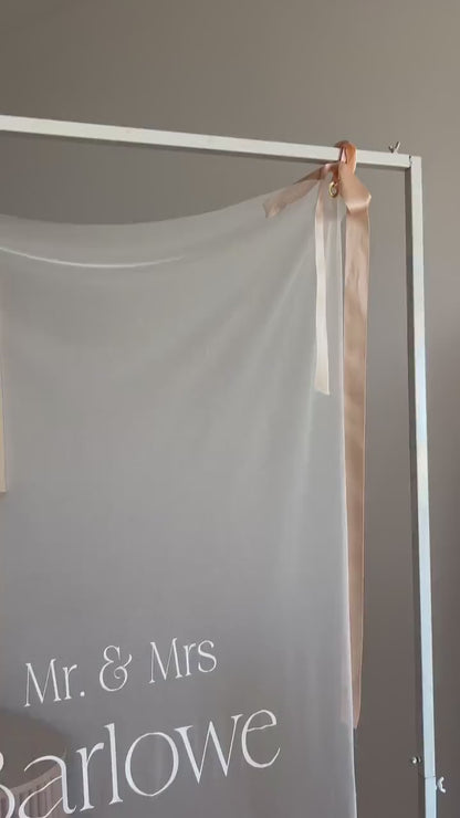 Sheer Wedding Sign, Romantic Wedding Sign, Wedding Backdrop, Voile Wedding Banner, Organza Wedding Sign, Fabric Welcome Sign